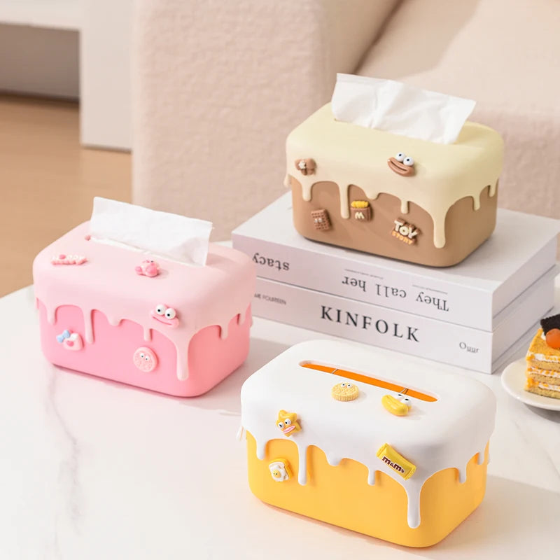 Dopamine Tissue Box High Aesthetic Home Living Room Bathroom Silicone Tissue Case Auto Lift Creative Paper Box Desktop Organizer Peaceful Pleasures Health and Wellness
