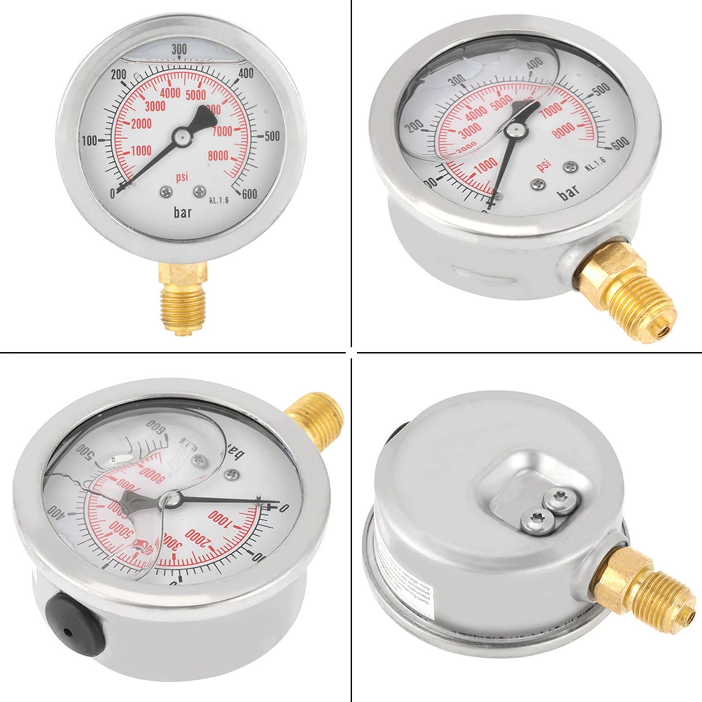 Pressure Gauge Meter Measuring Tool 0-600Bar 1 4 Dial Hydraulic Water