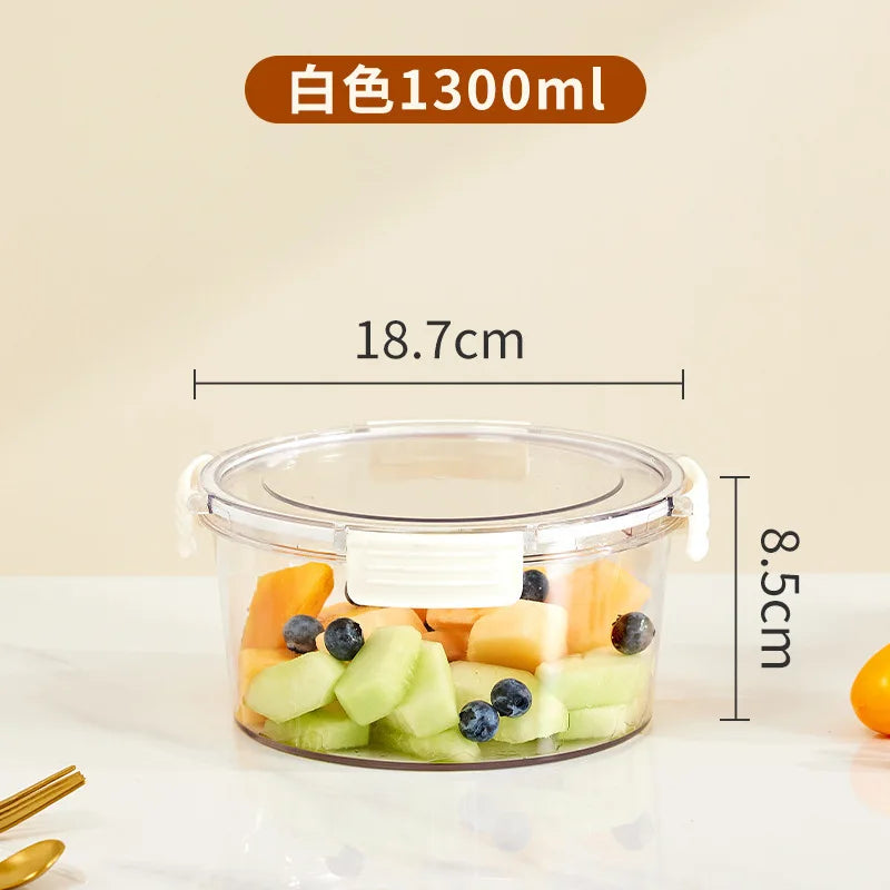 Portable Lunch Box for Kids School Microwave Transparent Bento Box with Compartments Salad Fruit Food Sealed Jar Container Box Peaceful Pleasures Health and Wellness 1300ml White