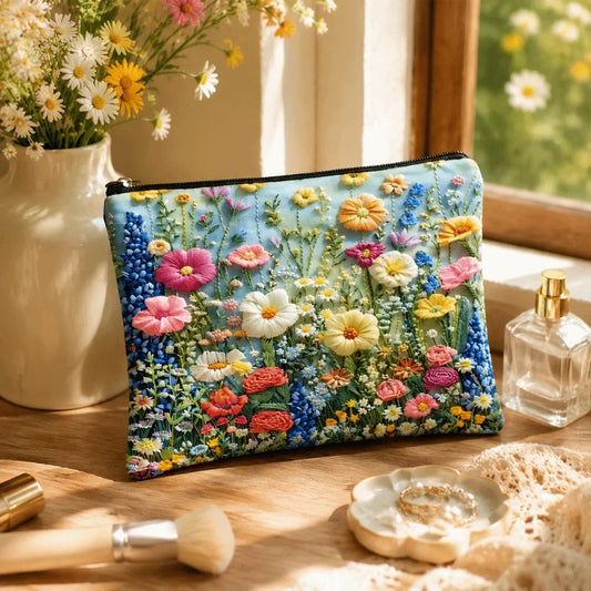 Floral Canvas Makeup Bag – Large Zipper Cosmetics Organizer Cosmetics Organizer Bag Oasis Select