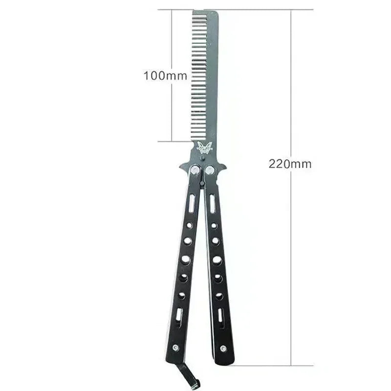 Foldable Comb Stainless Steel Practice Training Butterfly Knife Comb Beard Moustache Brushe Salon Hairdressing Styling Tool Peaceful Pleasures Health and Wellness