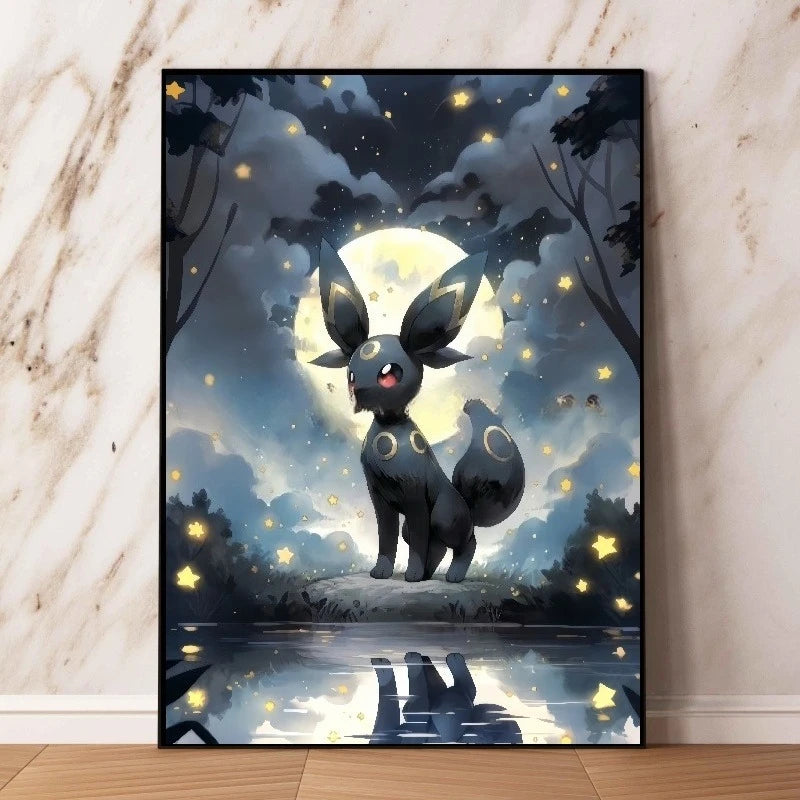 Classic Pokemon HD Canvas Painting Anime Figures Umbreon Poster Print Watercolor Wall Art Picture Modern Home Decor Kids Gifts Peaceful Pleasures Health and Wellness