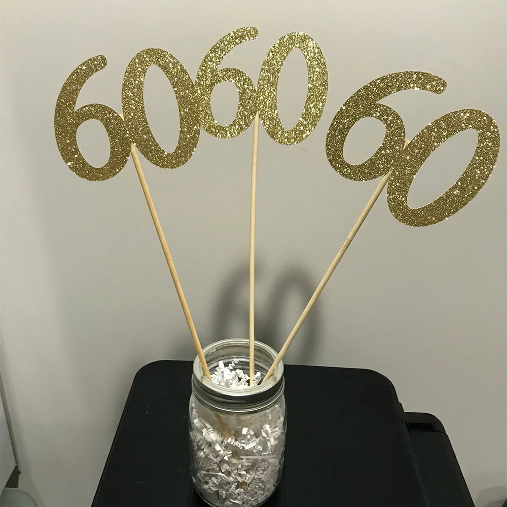 Glitter 60th Birthday Centerpiece Sticks | 5-Piece Table Decor Party Centerpiece Sticks Peaceful Pleasures Health and Wellness