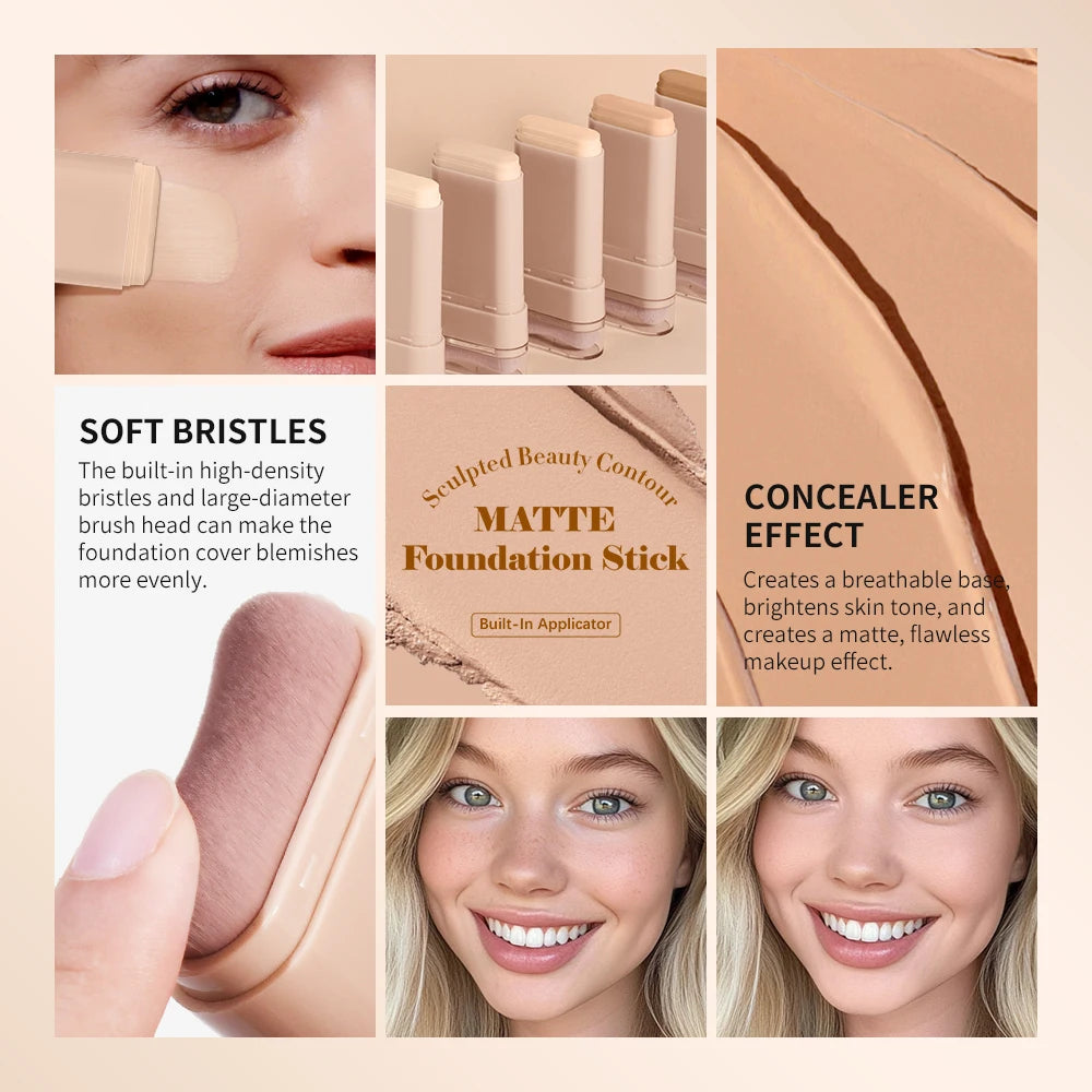 Lakerain Matte Foundation Stick Powerful Coverage Brighten Skin Tone Not Easy Melt Lightweight Smooth Texture Foundation Stick Peaceful Pleasures Health and Wellness