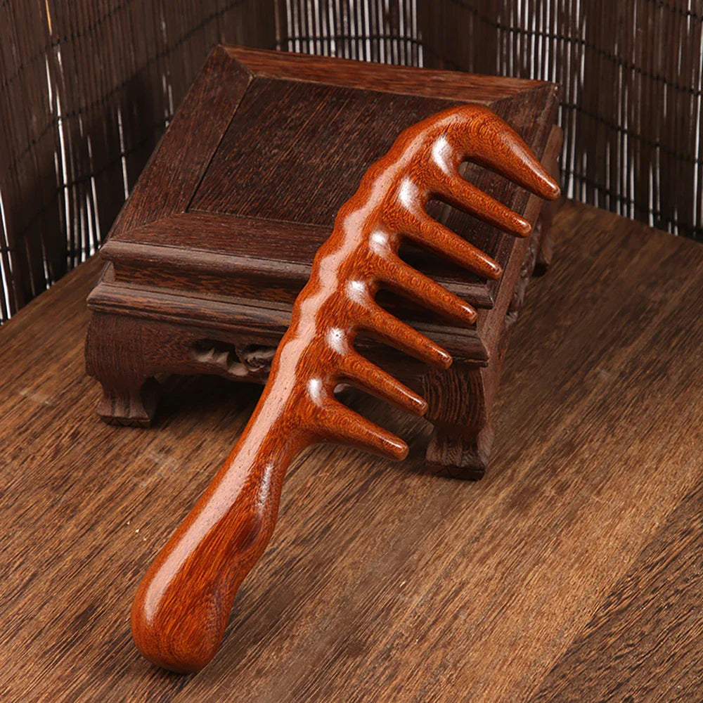 Handmade Sandalwood Wide Tooth Comb – Anti-Static Detangler