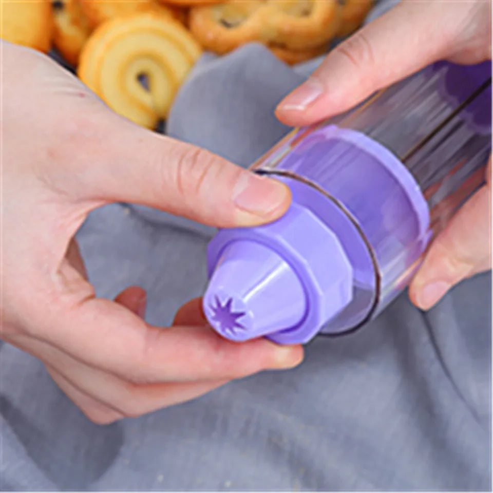 Cookie Gun & Pastry Cream Syringe Extruder – 250ml with 10 Flower Discs & 8 Nozzles for Cake, Cookie & Cupcake Decorating