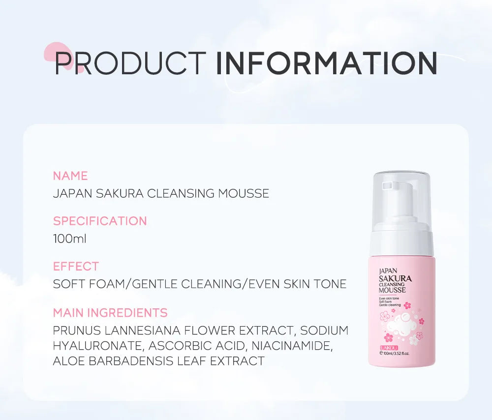 LAIKOU Sakura Cleansing Mousse – Pore Minimizing Facial Cleanser
