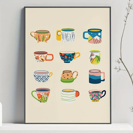 Vintage Floral Cups Canvas Poster | Unframed Wall Art Print Canvas Wall Art Peaceful Pleasures Health and Wellness