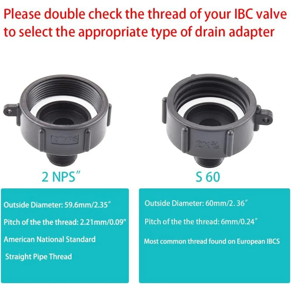 IBC Tank Adapter 2" Fine to 3/4" Garden Hose Thread Fitting