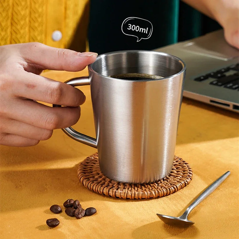 300ml Double-Wall 304 Stainless Steel Insulated Mug – Coffee, Tea & Hot Drink Cup