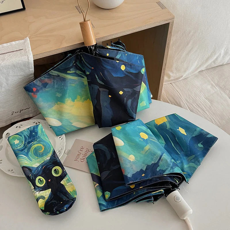 Cartoon Cat Folding Umbrella – UV Protection & Auto Open/Close