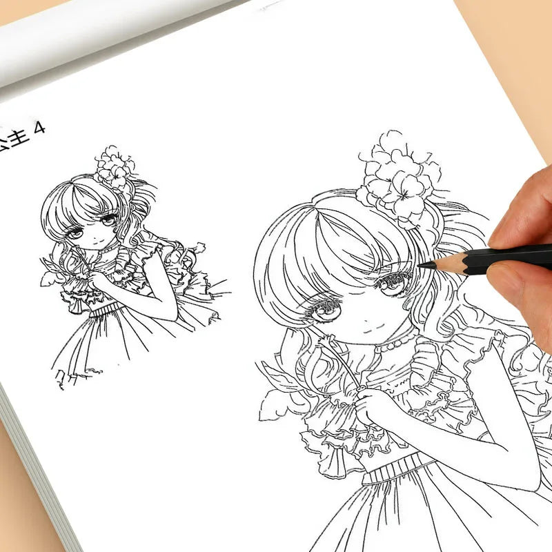 Cute Princess Sketch Coloring Book 48 Pages Anime Dress Line Drawing