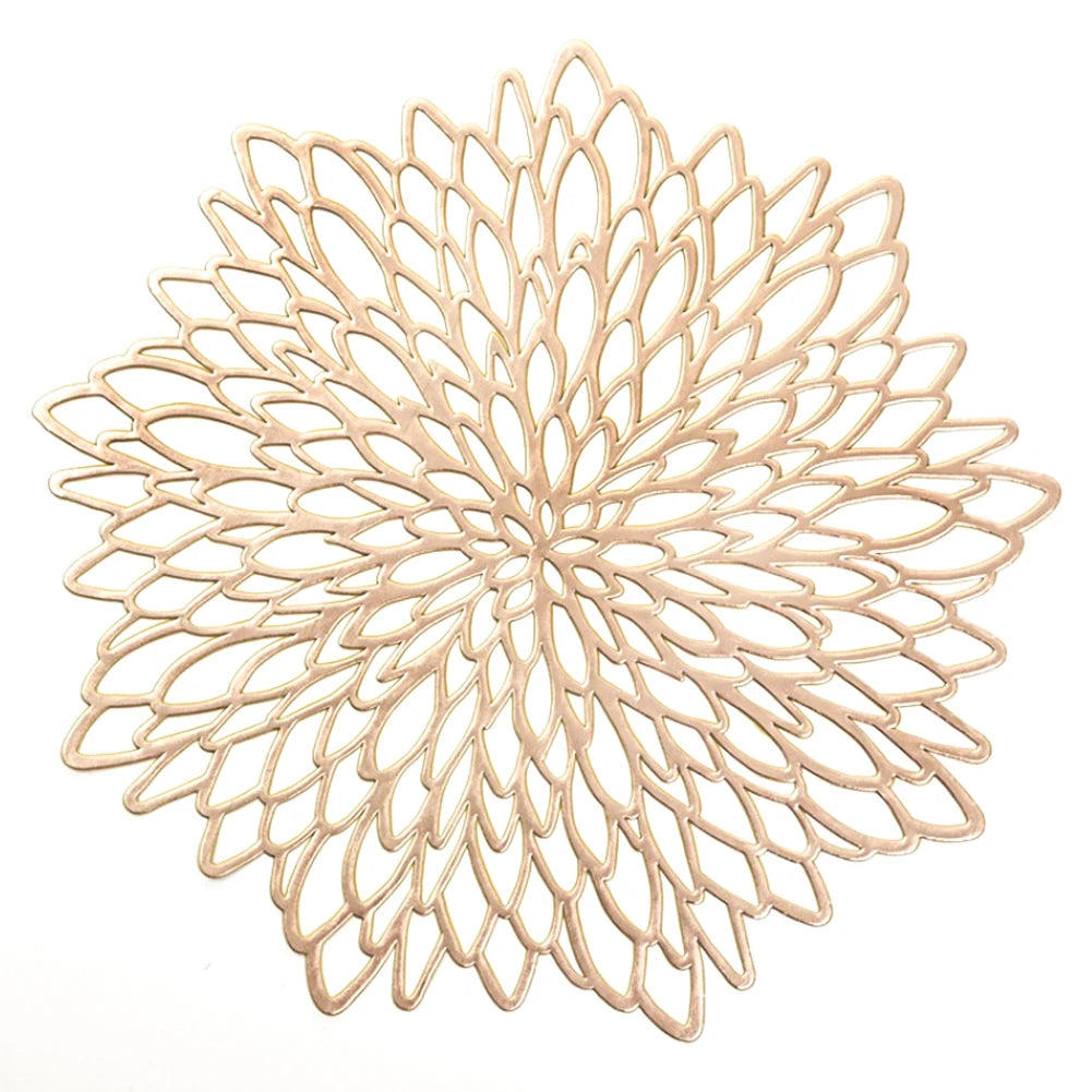 PVC Placemats Sets Round Leaf Place Mats Washable Heat Resistant Vinyl Table Mats for Kitchen Dining Table Wedding Placemat Peaceful Pleasures Health and Wellness Gold 38CM Set of 6