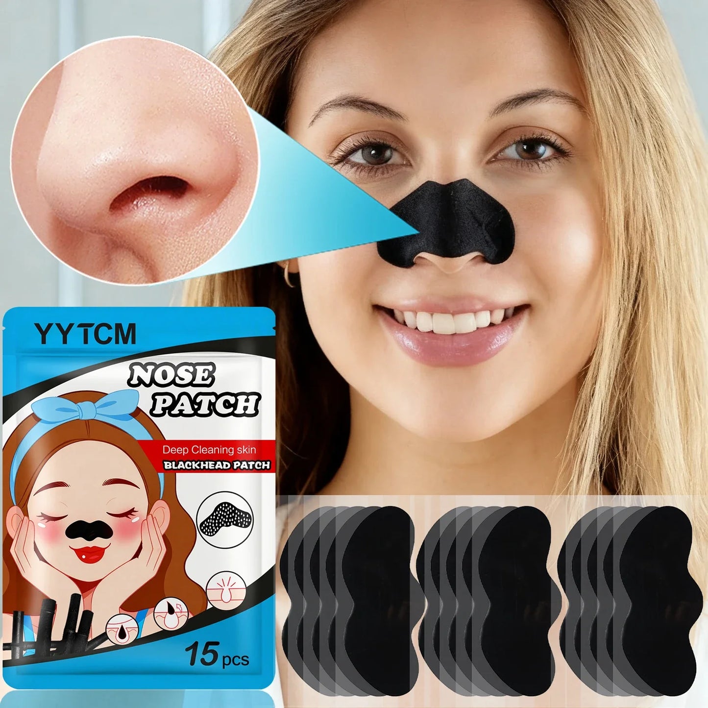 Charcoal Blackhead Nose Strips – Deep Pore Peel-Off Mask 15pk