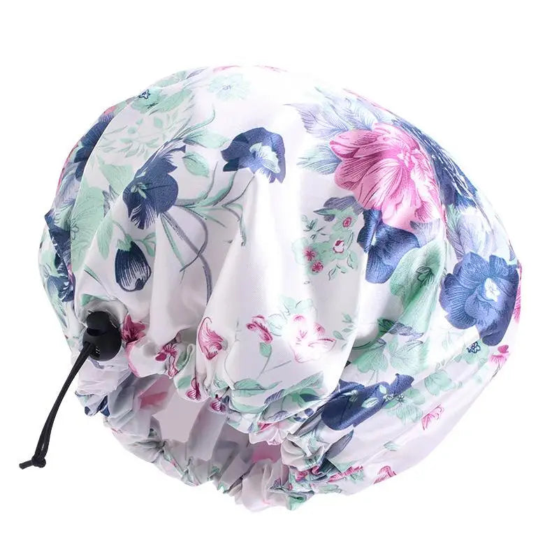 Printed Reusable Shower Cap, 1 Piece Waterproof Elastic Shower Cap, Double Layer Shower Cap For Bathroom Peaceful Pleasures Health and Wellness green