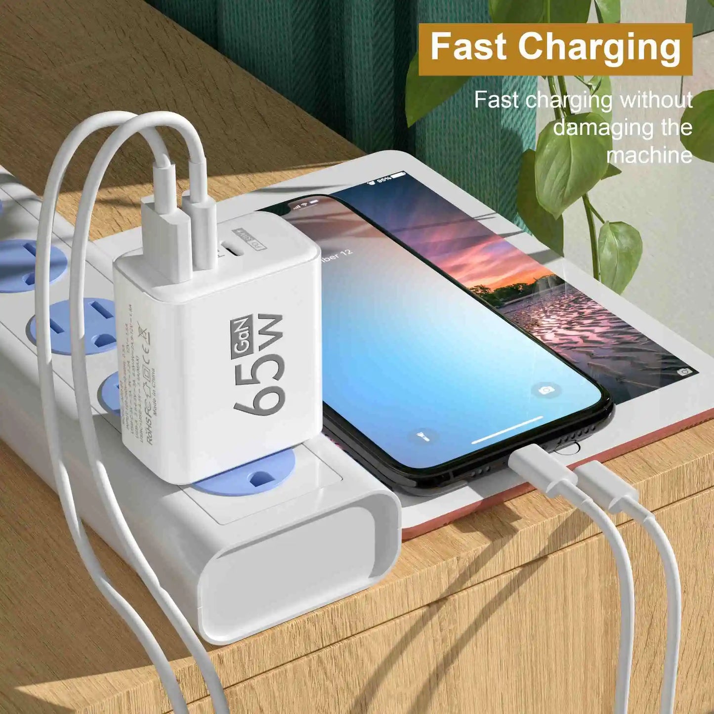 65W GaN 3-Port USB-C PD Fast Wall Charger – iPhone & Android