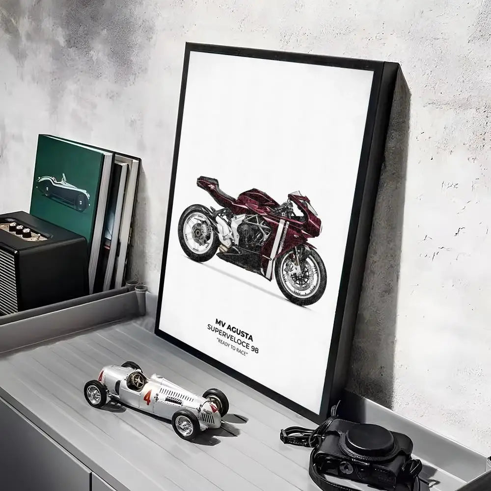Cool Motorcycle A_AgustaS Design HD Linen Canvas Poster Wall Art Prints for Living Room Bedroom Office Home Decoration Gift Peaceful Pleasures Health and Wellness Black22 55x75cm