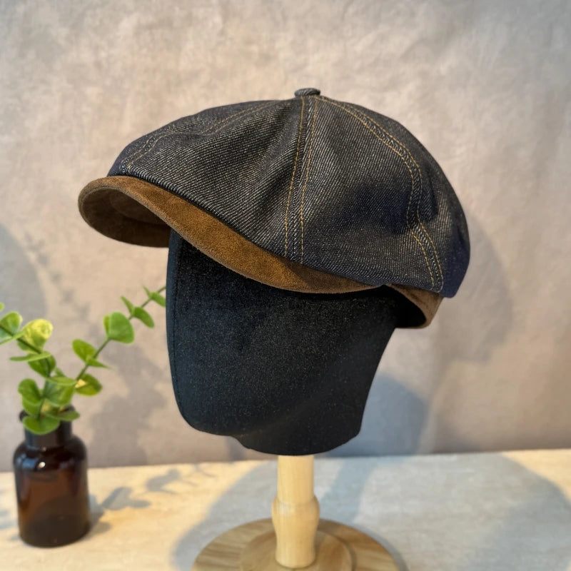 Vintage Denim Patchwork Beret Painter Hat | Unisex Cotton