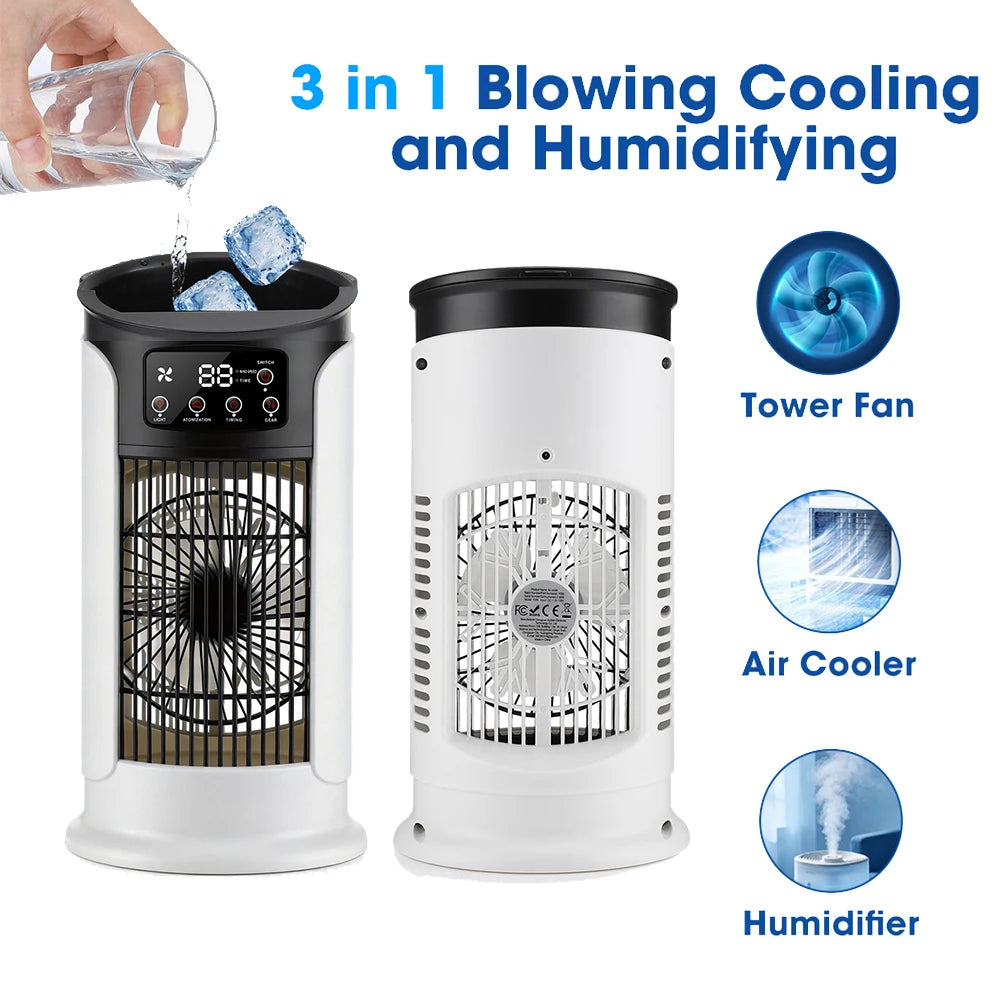 3 in 1 Portable Air Cooler with Humidifier 6 Wind Speed Fast Cooling Air Conditioner Misting Fan for Home Office Kitchen Desktop Peaceful Pleasures Health and Wellness