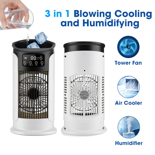 3 in 1 Portable Air Cooler with Humidifier 6 Wind Speed Fast Cooling Air Conditioner Misting Fan for Home Office Kitchen Desktop Peaceful Pleasures Health and Wellness