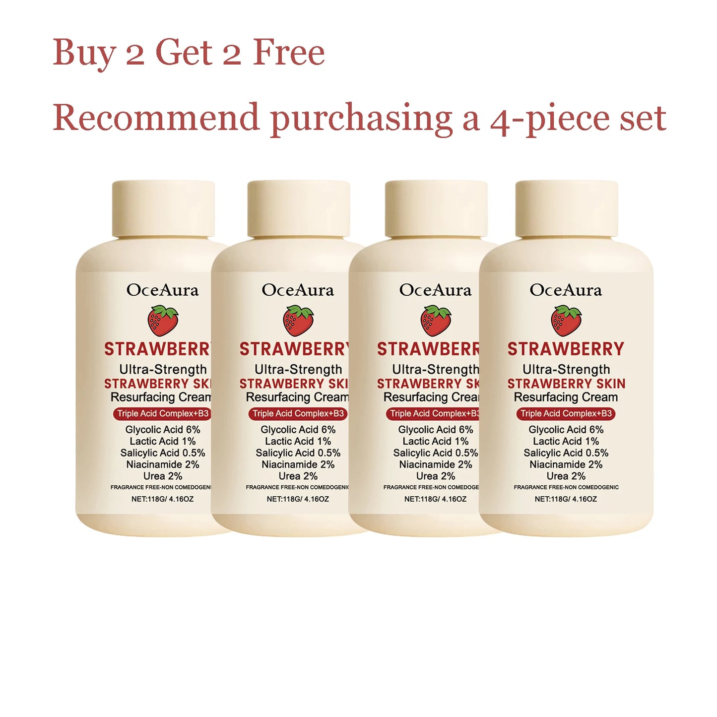 OceAura Strawberry Body Cream | Lightweight Moisturizer 118g