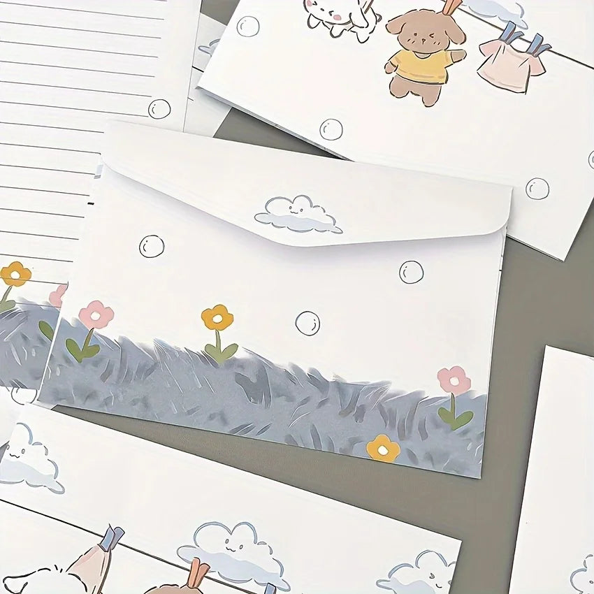 4 Charming Puppy Floral Letter Sets Envelopes Creative Handwritten