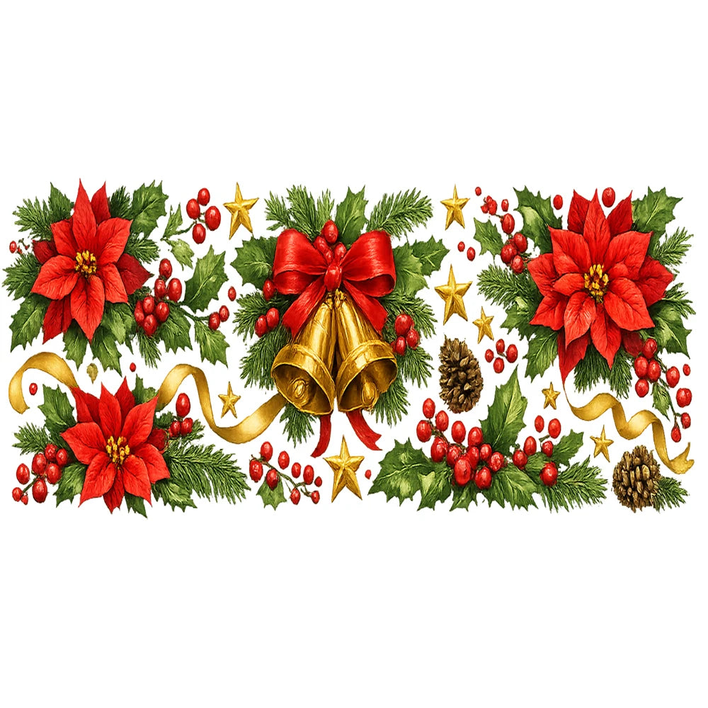 Christmas UV DTF Stickers – Poinsettia Bell Holly Berry Decals