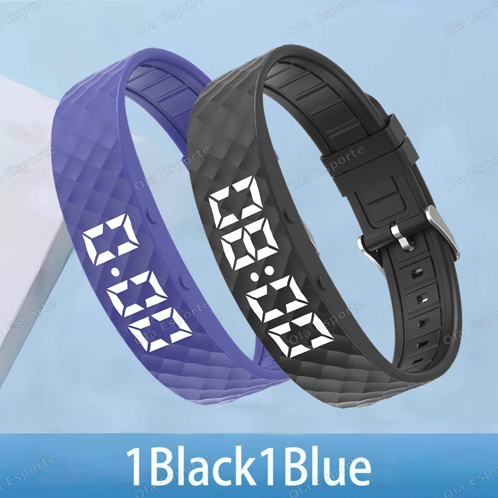 Smart Bracelet LED Digital Waterproof Smart Clock Smartband With running pedometer Monitor Smart Band Vibration Alarm Reminder Peaceful Pleasures Health and Wellness 1Blue 1Blackac