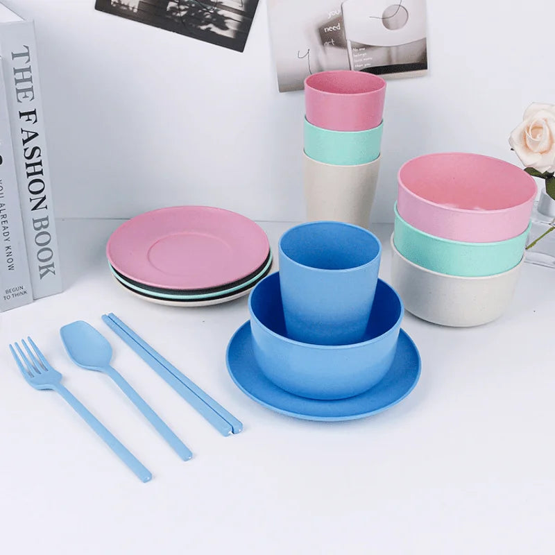 6-Piece Wheat Straw Dinnerware Set – Unbreakable Camping Dishes