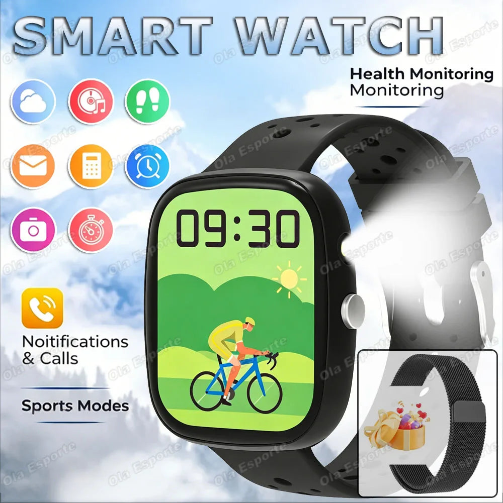 New Game Smart Watch 1.83 Bluetooth Call Sports Mode Music/Camera Control LED Flashlight Long Battery Watch for Android/IOS Gift Peaceful Pleasures Health and Wellness Black Milan