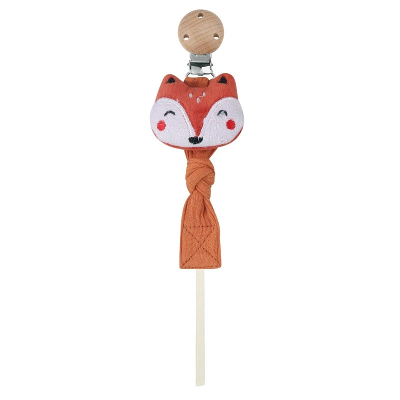 Baby Pacifier Chain Clip | Plush Animal Doll & Wooden Teether