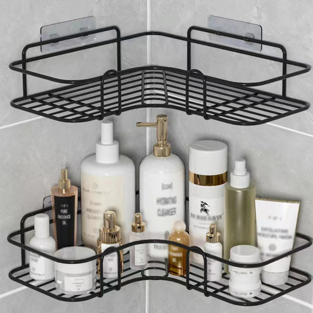 1PC Wall Mounted Non-Perforated Metal Triangle Storage Rack for Bathroom Toilet Shower Area Washbasin Organization Peaceful Pleasures Health and Wellness