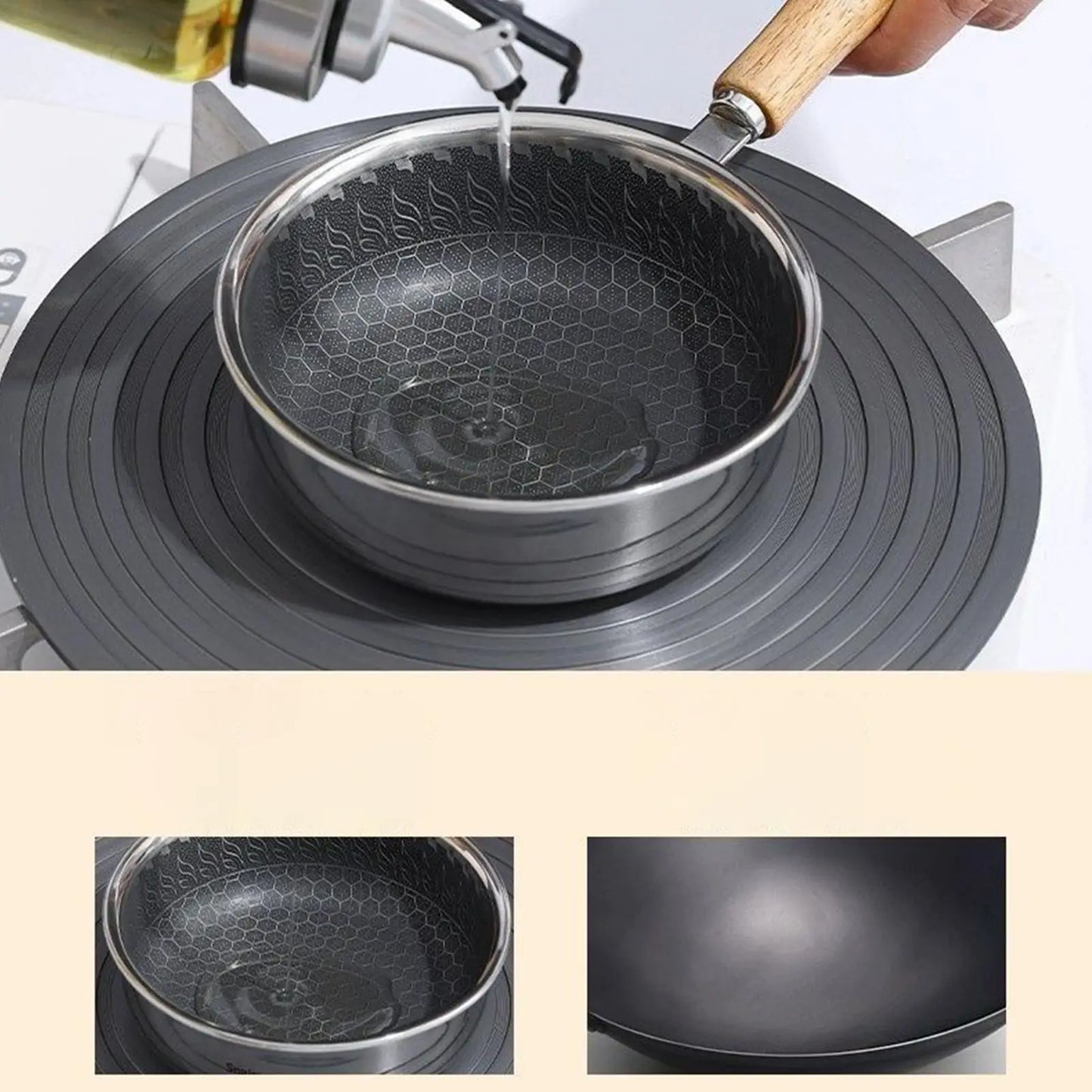 Non Stick Frying Pans Wooden Handle Skillet Pot Grill Pan Cookware for Eggs Fish Vegetables Pork Chicken Home Hotel Restaurant Peaceful Pleasures Health and Wellness