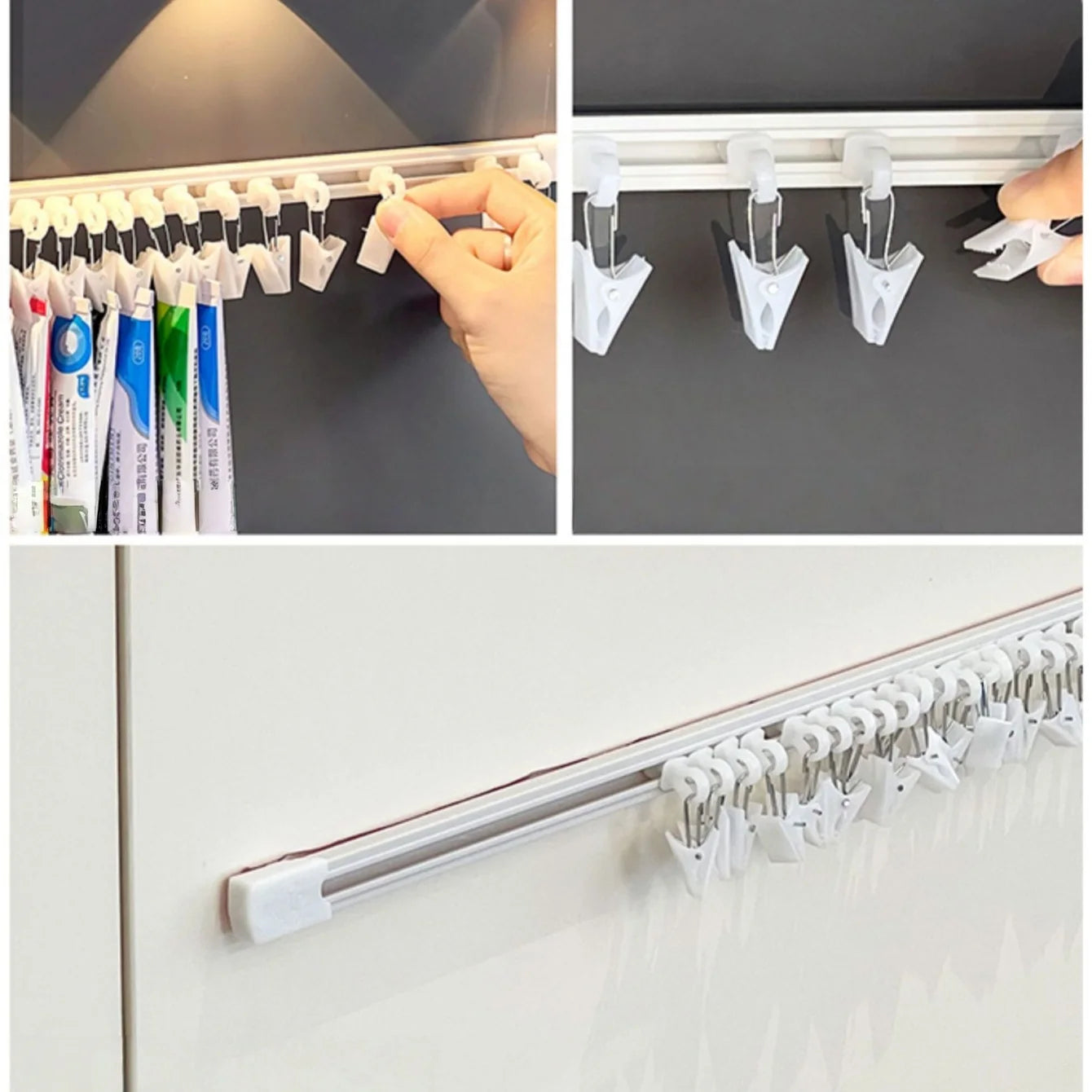 Cabinet Door Hanging Storage Rack | Slide Rail Tube & Clip Organizer