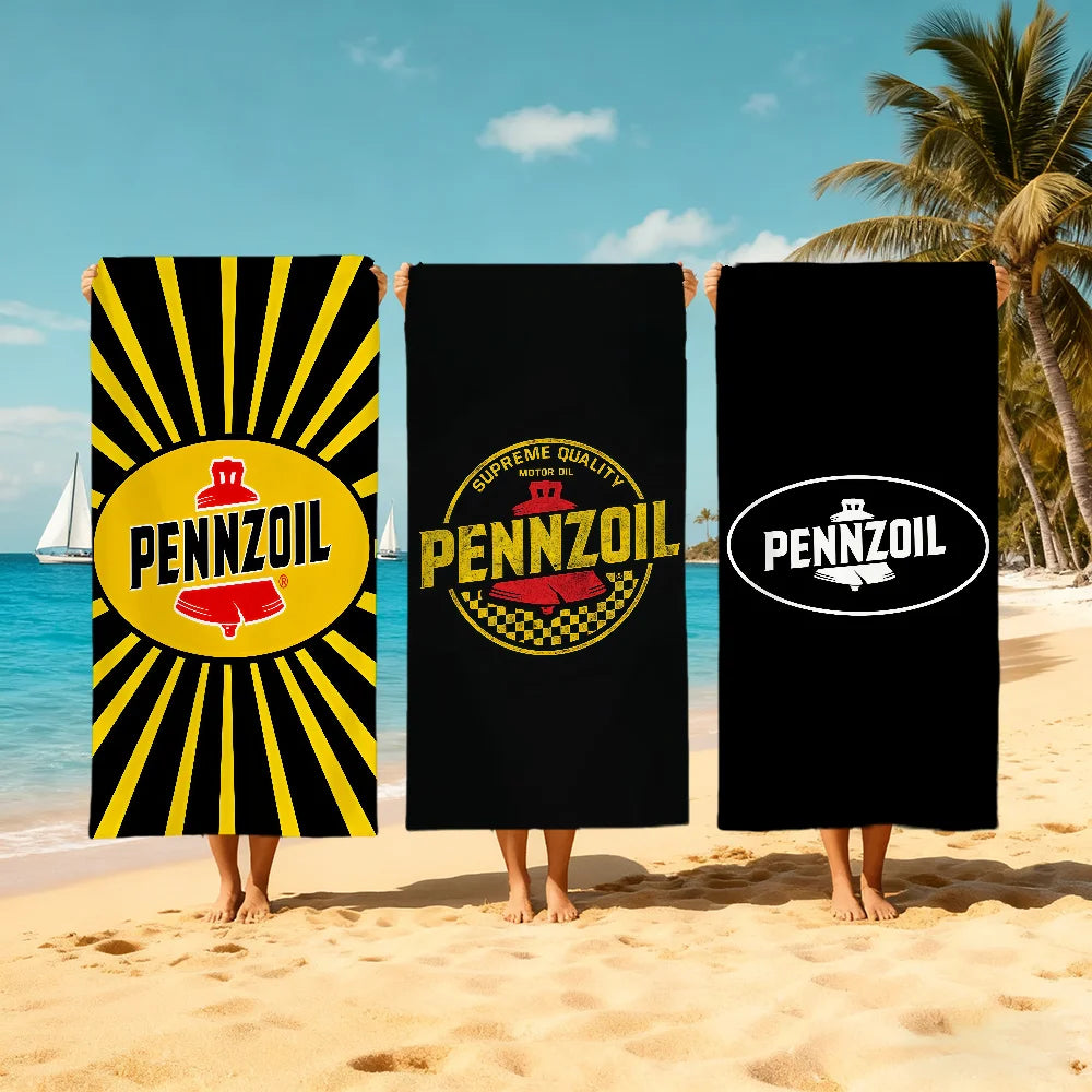Pennzoil Logo Quick-Dry Beach Towel | Soft Pool & Sports Towel Quick-Dry Beach Towel Peaceful Pleasures Health and Wellness