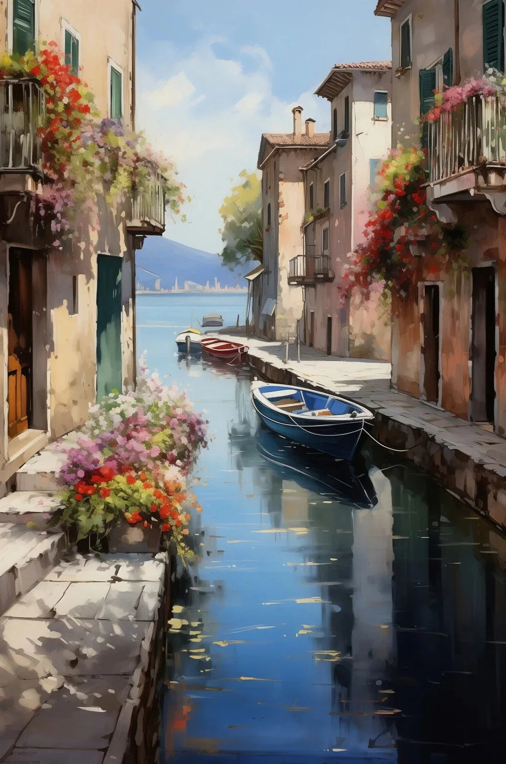 Watercolor Lake City Canvas Wall Art – Unframed Landscape Print