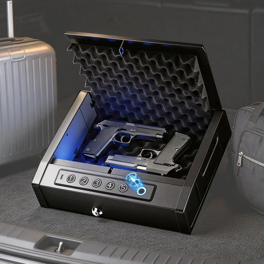 High Security Anti Theft Fingerprint Password Safe Box Shockproof Vehicle Mounted Handgun Gun Safe for Valuables Quick Access Peaceful Pleasures Health and Wellness