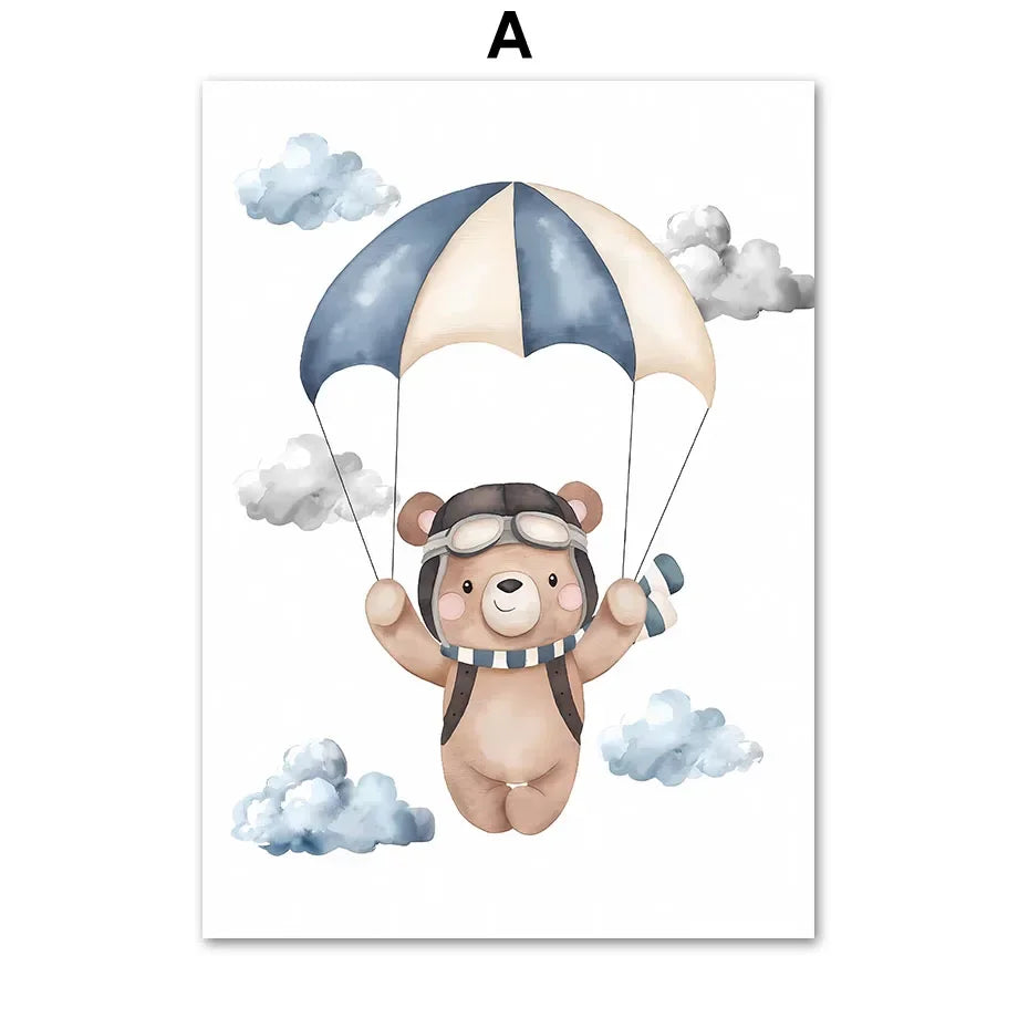 Bear Hot Air Balloon Airplane Inspirational Quotes Wall Art Canvas Painting Posters And Prints Pictures For Boy Kids Room Dec Peaceful Pleasures Health and Wellness A 20x30cm