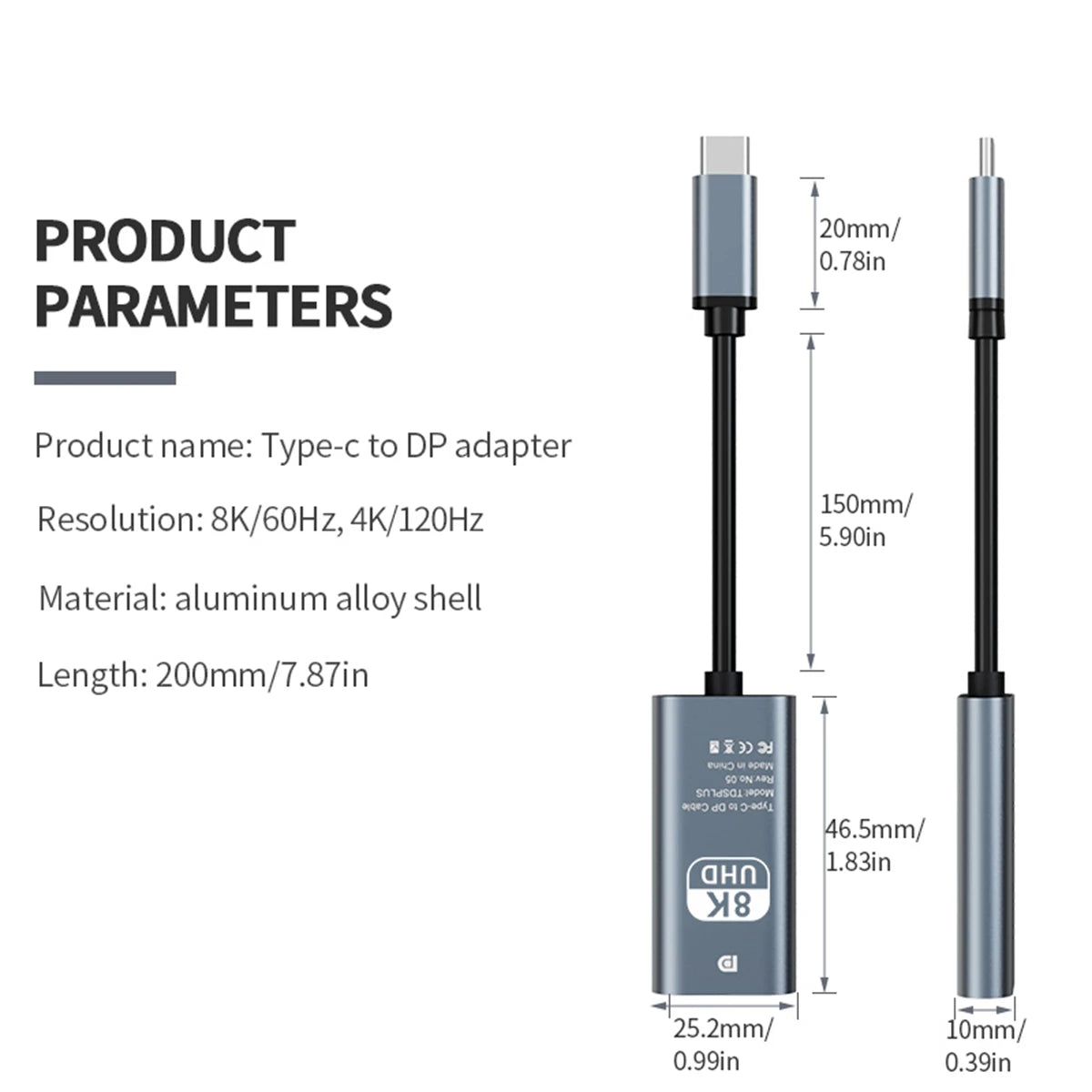 USB-C to DisplayPort 1.4 Adapter | 8K@60Hz & 4K@144Hz