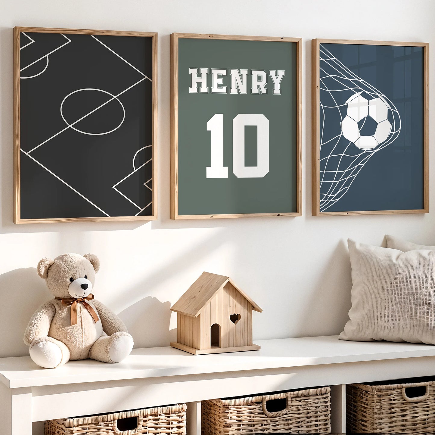 3-Piece Personalized Football Canvas Wall Art | Kids Room Decor