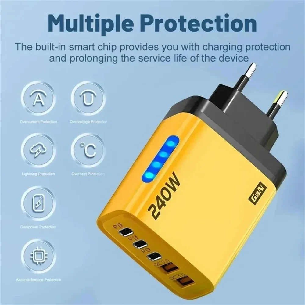 240W GaN Desktop Charger 5-in-1 | 3 USB-C PD + 2 USB-A Ports