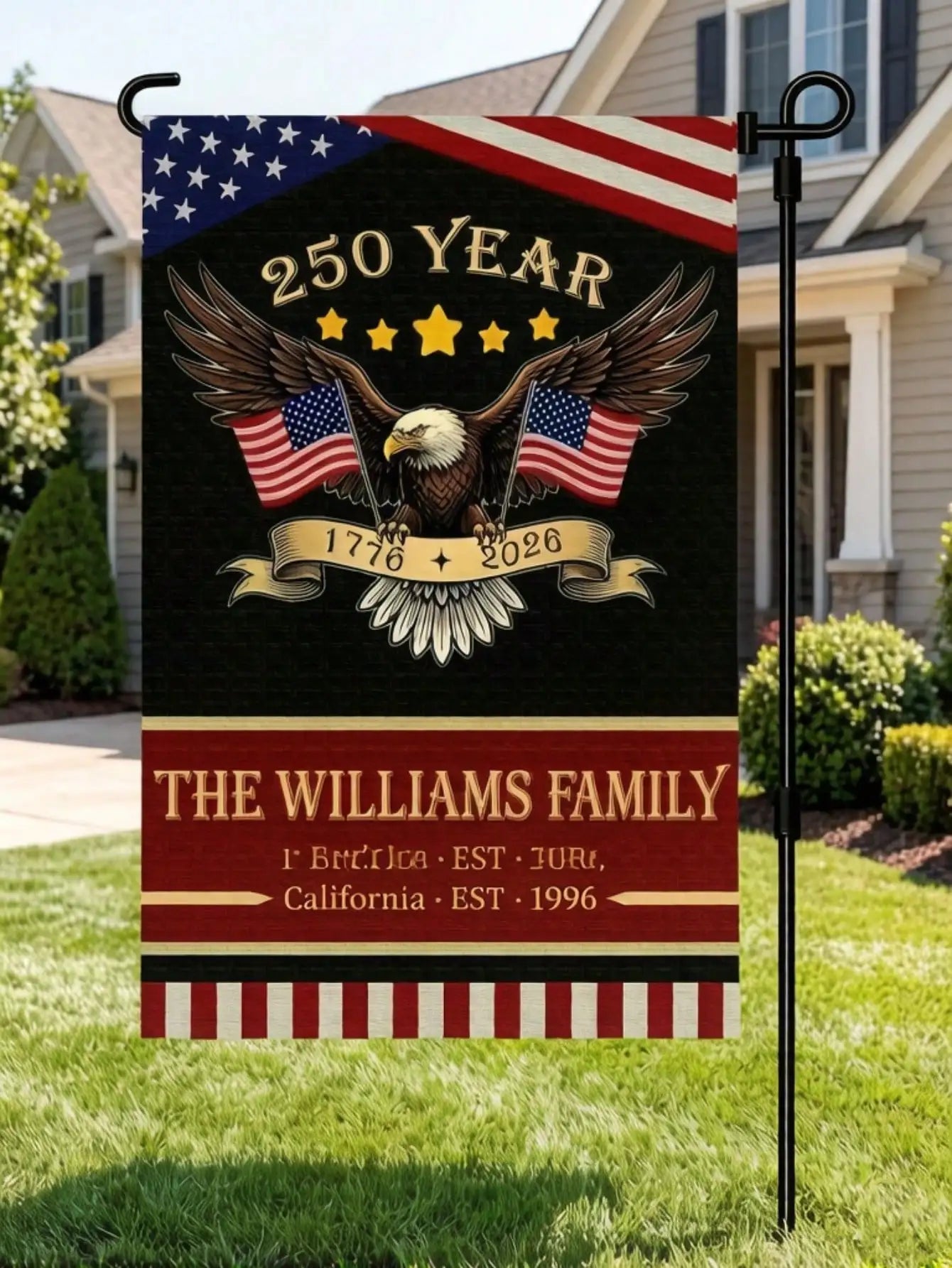 1pc Personalized Patriotic Garden Flag Custom Family Name Eagle Banner 1776 2026 Memorial Day Independence Day Decor Peaceful Pleasures Health and Wellness Style 2 30x45cm