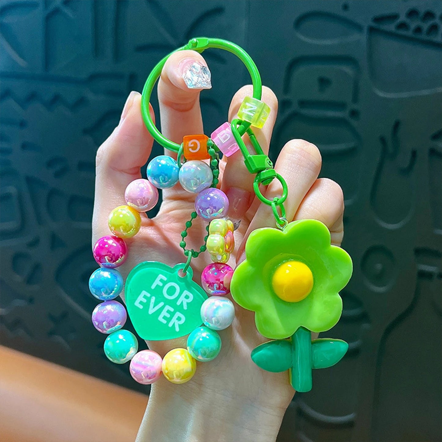 1Pcs/lot Portable Cute Keychain Colorful Beads Keychain Handmade Beaded Wristlet Lanyard Bracelet for Kids Men Woman Boys Girls Peaceful Pleasures Health and Wellness Green