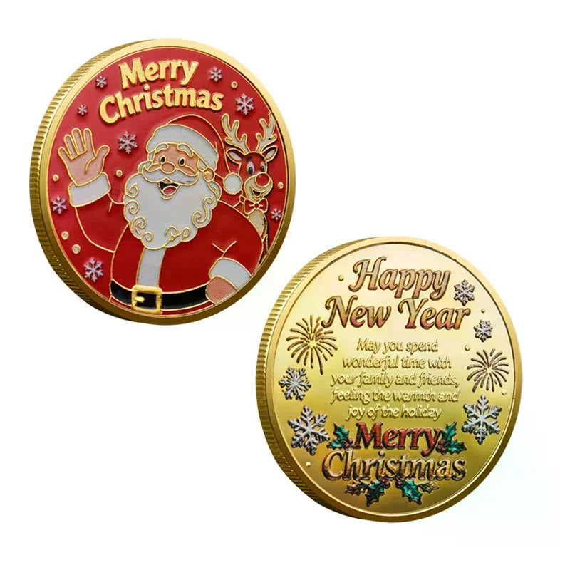 Christmas Commemorative Gold Coin – Santa & Snowman Gift Commemorative Coin Peaceful Pleasures Health and Wellness