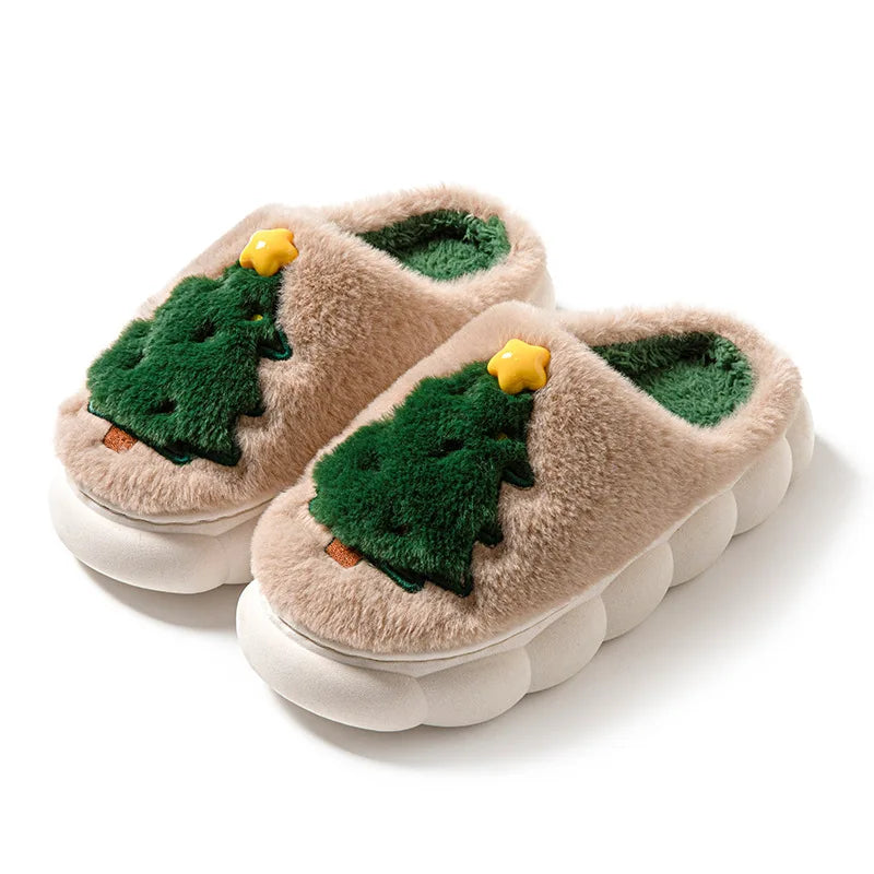 Christmas Tree Fluffy Slippers – Women's Cozy Indoor House Shoes