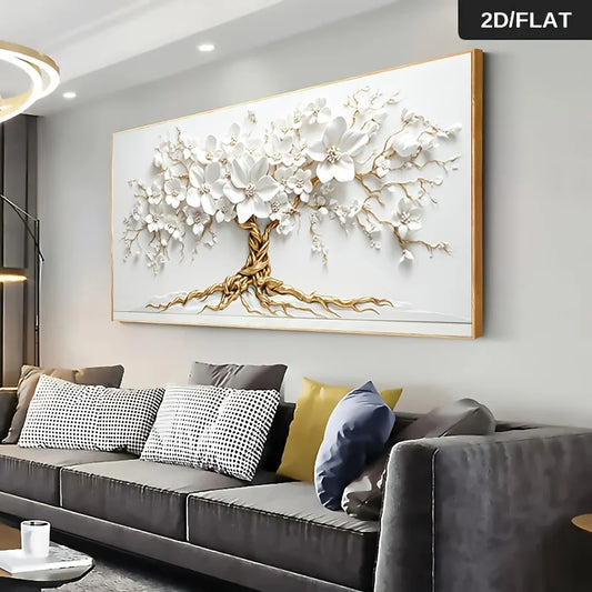 1pc Abstract White Flower Tree of Life Wall Art Canvas Painting, Frameless Poster for Living Room and Bedroom, Home Decor Decor Peaceful Pleasures Health and Wellness ZLH7202 30x60cm No Frame