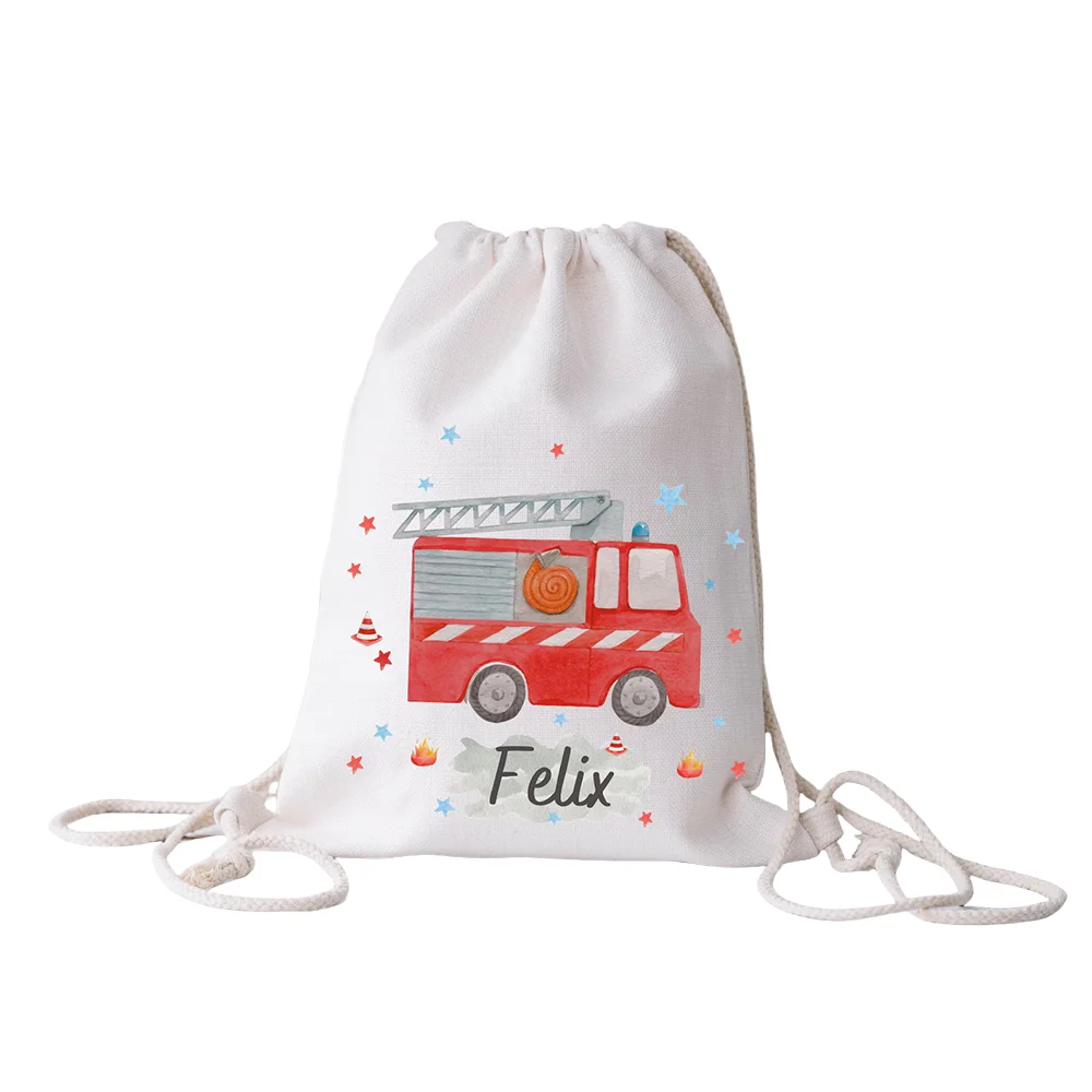 Personalized Kids Fire Engine Drawstring Bag | School & Gym Kids Drawstring Bag Peaceful Pleasures Health and Wellness