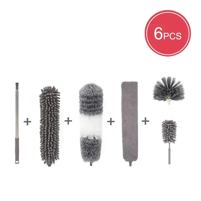 6 Brush Heads 2.8 Meter One Pole Multi Head Dust Collector Extended Ultra-Fine Fiber Ceiling Sweeping Brush Chicken Feather Dust Peaceful Pleasures Health and Wellness Six piece set