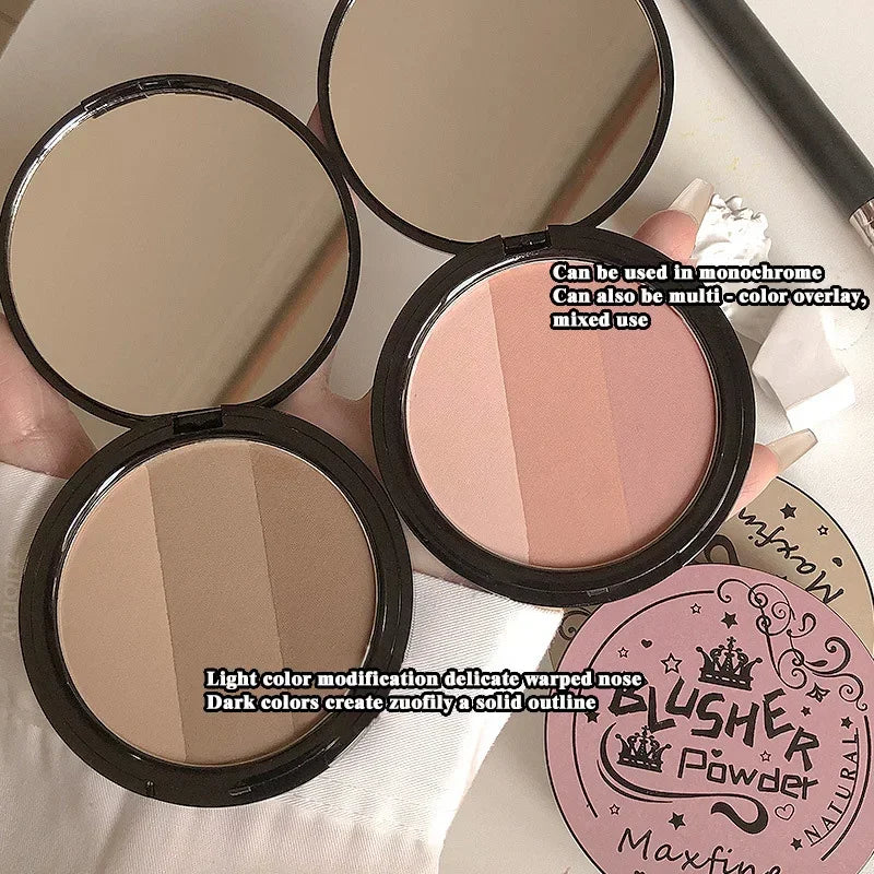 3 in1 Three Colors Powder Tray Blush Contouring Waterproof Long Lasting Delicate Natural Face Makeup Peaceful Pleasures Health and Wellness