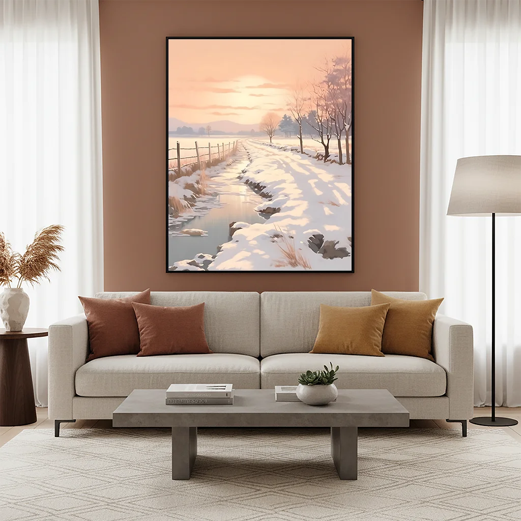 Winter Landscape Wall Art, Snowy Forest Plant Canvas Painting, Nordic Cozy Season Poster Print for Bedroom Living Room Decor Peaceful Pleasures Health and Wellness
